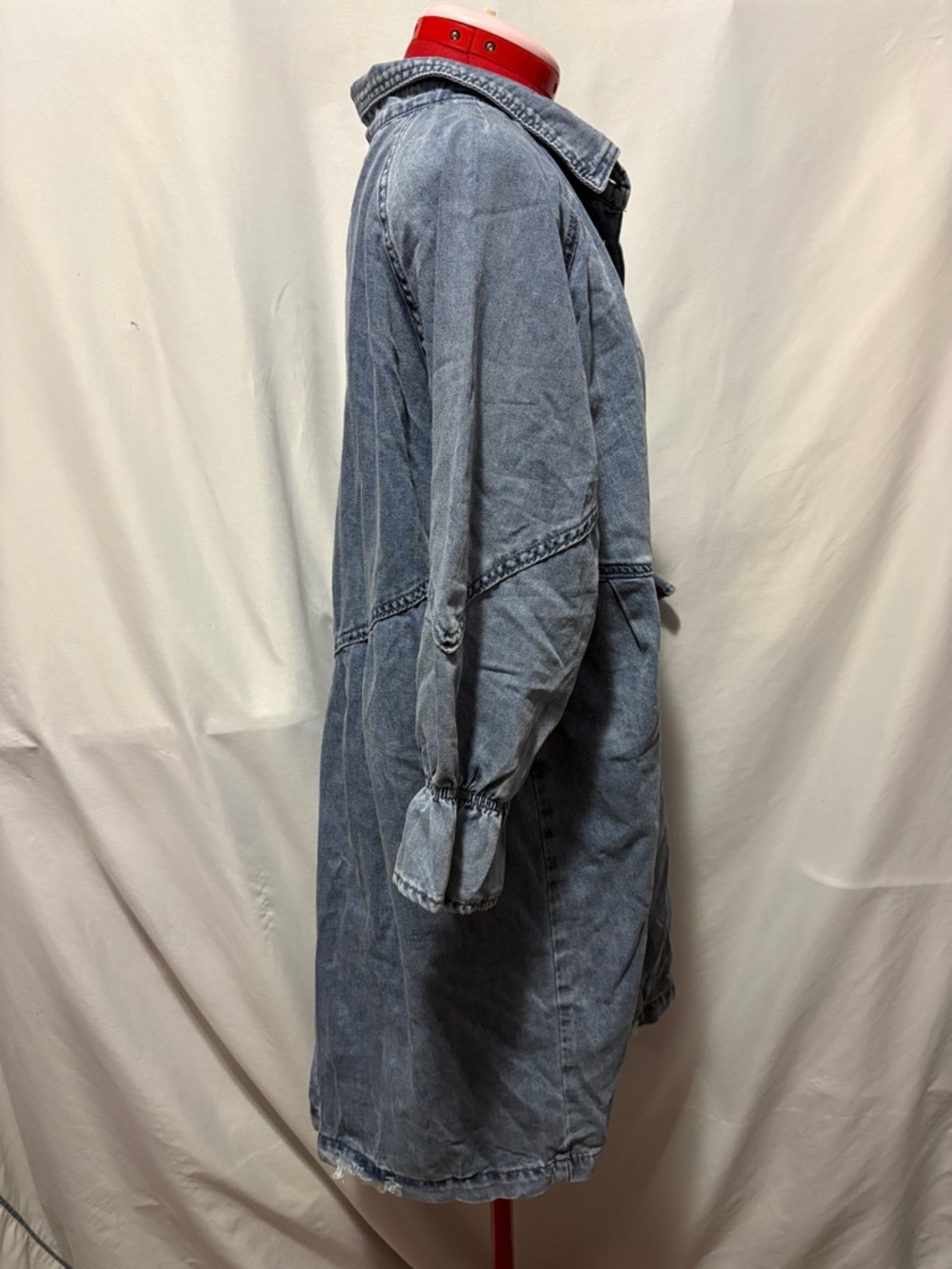 Washed Blue Denim Button-Front Long Sleeve Dress - Picture 2 of 5